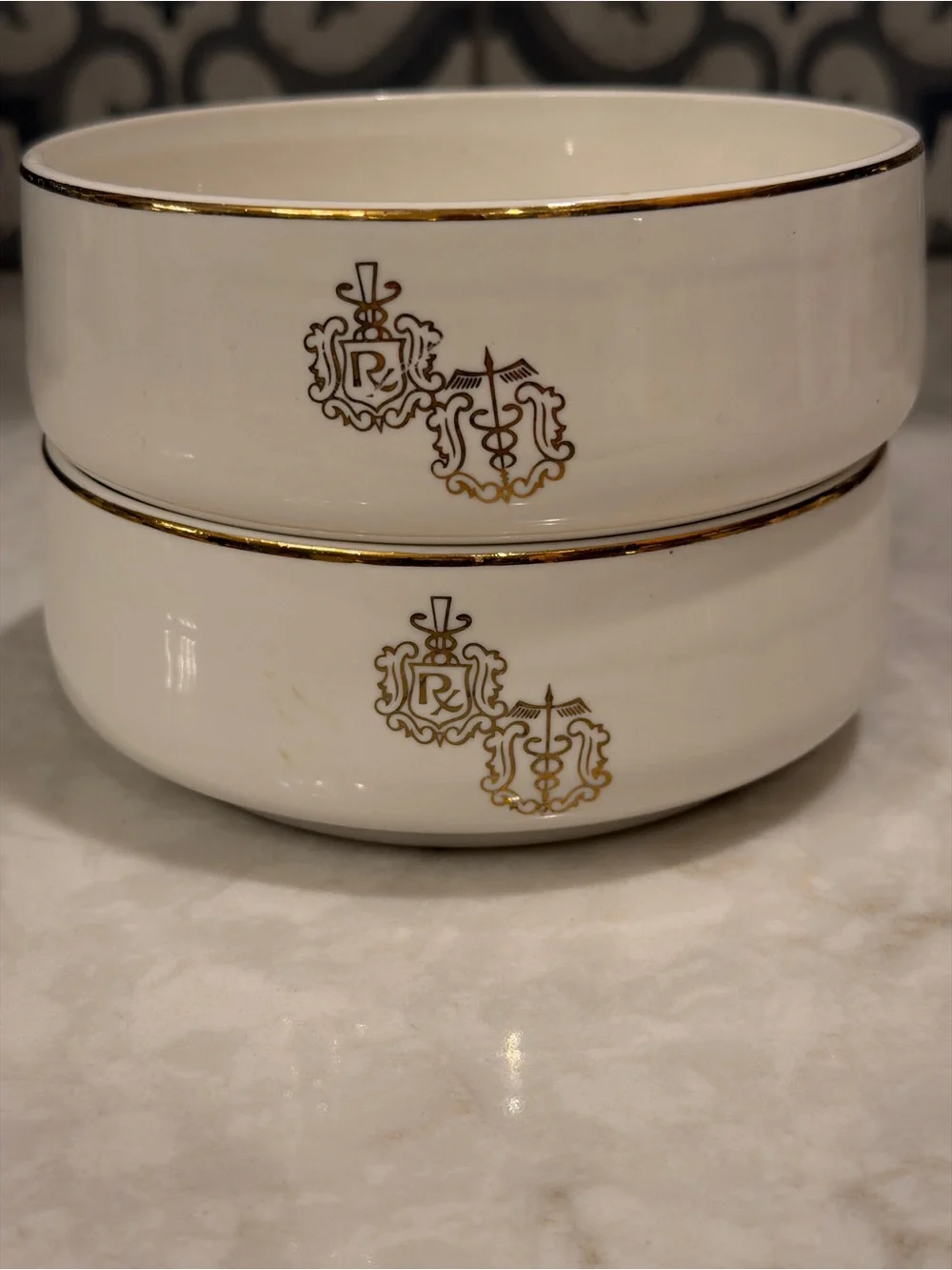 VIntage Collector’s Hall China “RX Pharmacy” Bowls with Gold Details-Set of 2